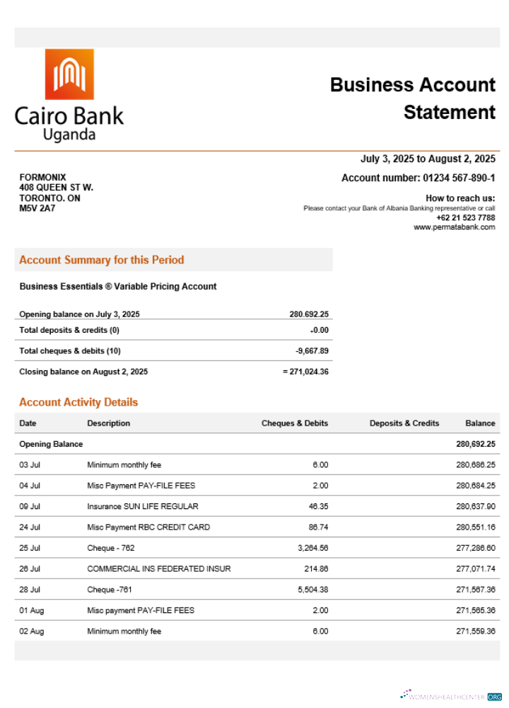 Download Uganda Cairo enterprise account statement Word and PDF template Photoshop template